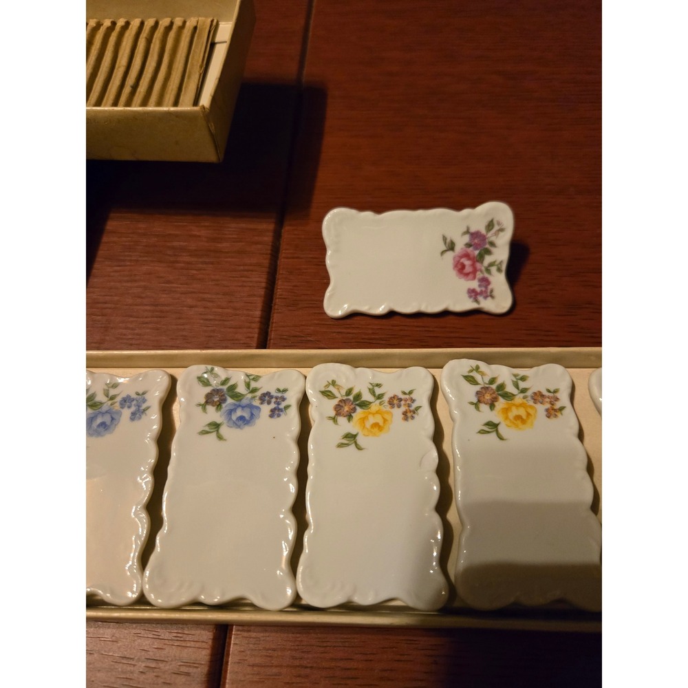 Vintage Shallon Japan Porcelain Floral Place Card Holders Set of 6 Scalloped - Picture 4 of 9